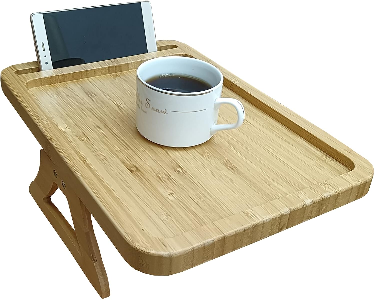 Bamboo Couch Cup Holder TV Trays Sofa Tables Clip On Tray Sofa Table for Couches. Couch Arm Tray Table, TV Table and Side Tables for Eating and Drink Table(Rectangle)