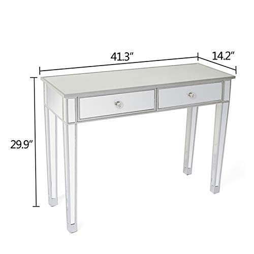 Modern Mirrored Coffee Table, Rectangle Clear Tempered Glass Coffee Table with Metal Frame, Luxury Silver Living Room Table Cocktail Table Center Table Tea Table, Shinny Crystal Diamond Coffee Table