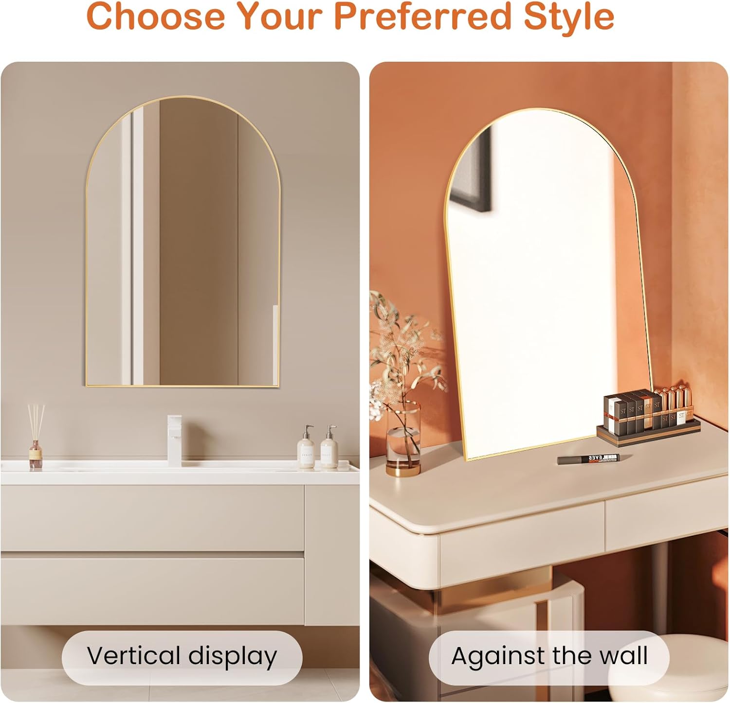 Arched Gold Bathroom Mirror,24 x 36 Inch Arch Wall Mirror with Aluminum Alloy Frame,Vanity Modern Tempered Glass Mirror for Bedroom,Entryway,Living Room (24x36 Inch, Gold)