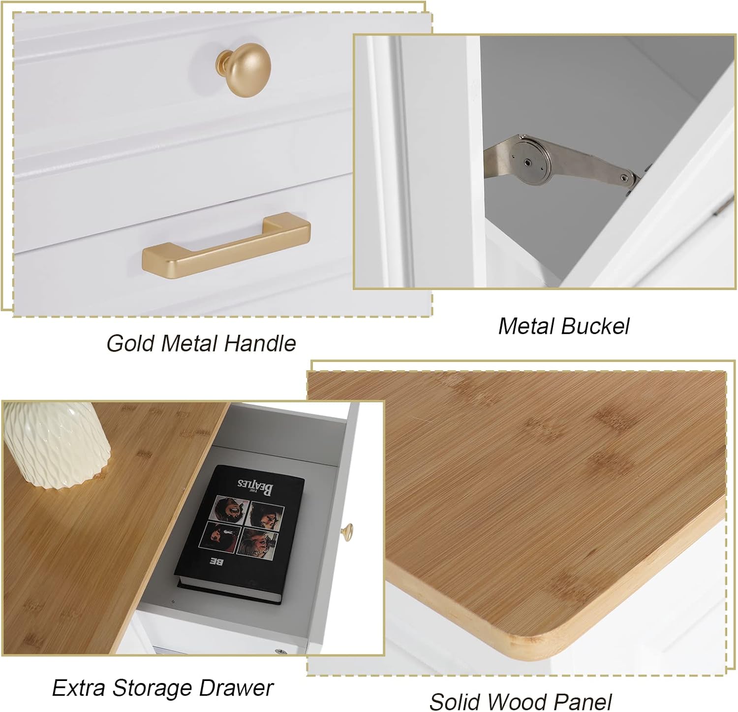 UEV Double Kitchen Trash Cabinets,Two Tilt Out Trash Cabinets with Solid Hideaway Drawers,Free Standing Wooden Kitchen Trash Can Recycling Cabinet Trash Can Holder (White)