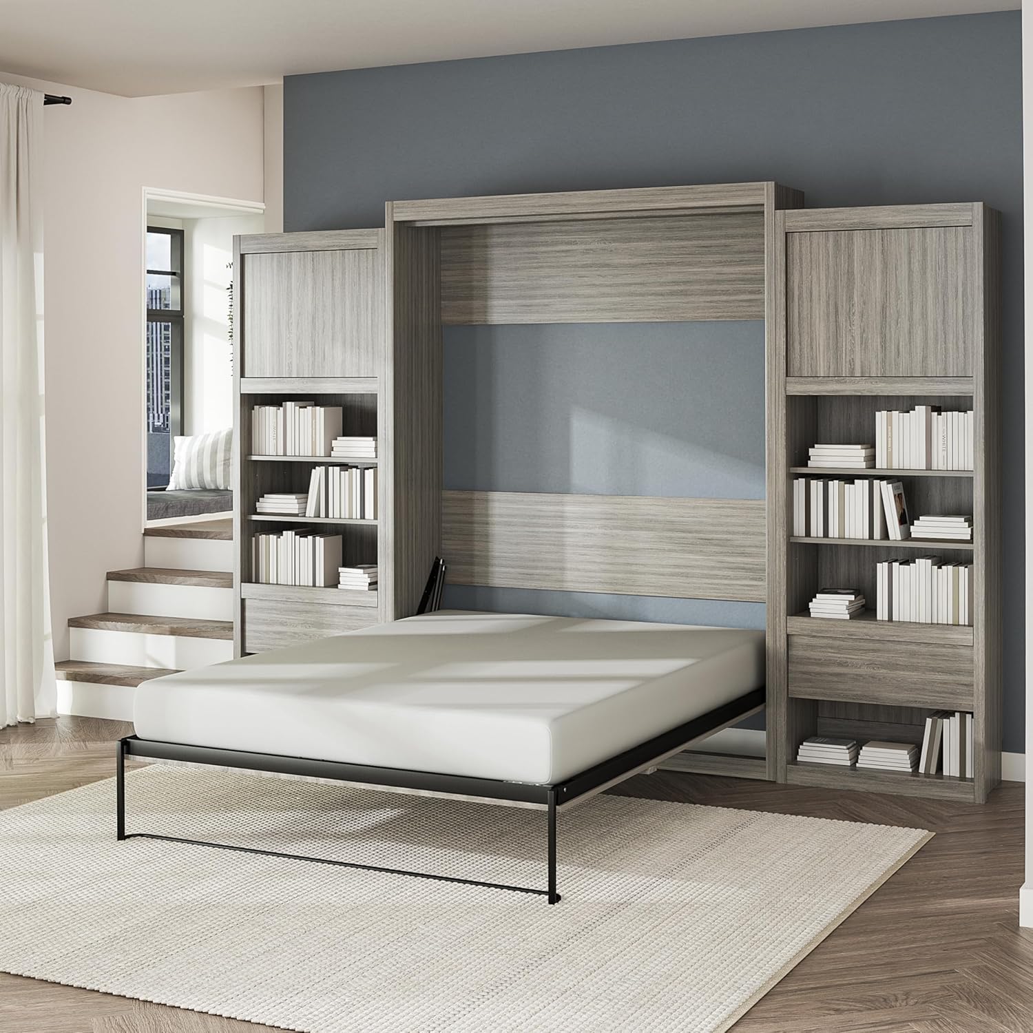 Signature Sleep Paramount Queen Wall Bed & 2 Side Cabinet Bundle in Gray Oak