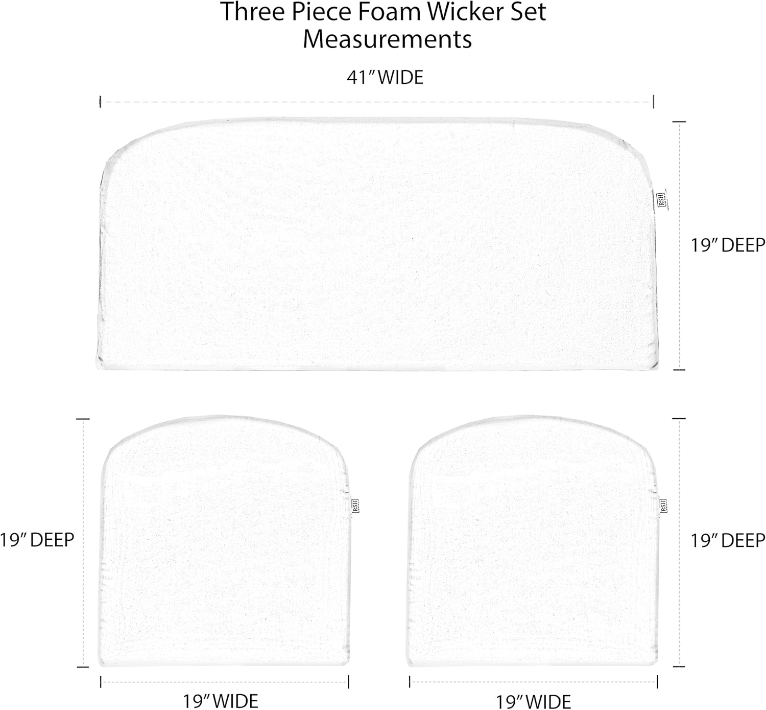 RSH Décor Indoor ~ Outdoor Solid Black 3 Piece Cushion Set - Foam Loveseat Settee & 2 Matching U-Shape Chair Cushions ~ (41