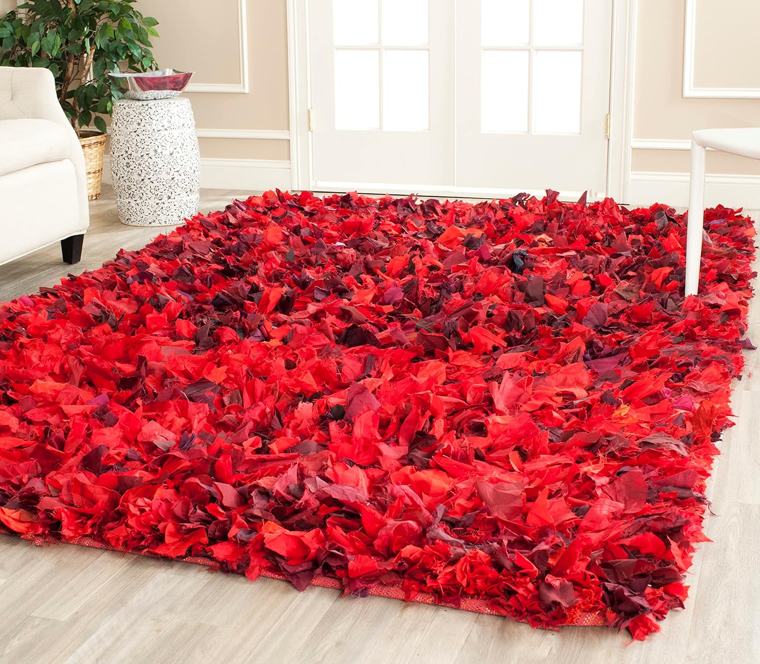 SAFAVIEH Rio Shag Collection Area Rug - 8' x 10', Red & Multi, Handmade Decorative, 3.5-inch Thick Ideal for High Traffic Areas in Living Room, Bedroom (SG951E)
