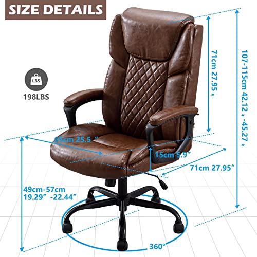 DYHOME Office Chair Ergonomic High Back Desk Chair Brown Leather Comfortable Executive Chair for Home Office Adjustable Chair with Wheels Arm Rest