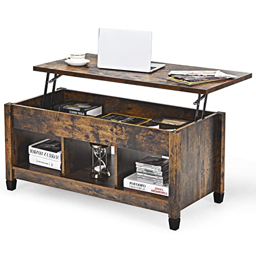 Moccha Wood Lift Top Coffee Table, Modern Cocktail Table w/Hidden Storage Compartment & Open Storage Shelf, Pop-Up Tabletop for Living Room Reception Room, Office (Espresso)