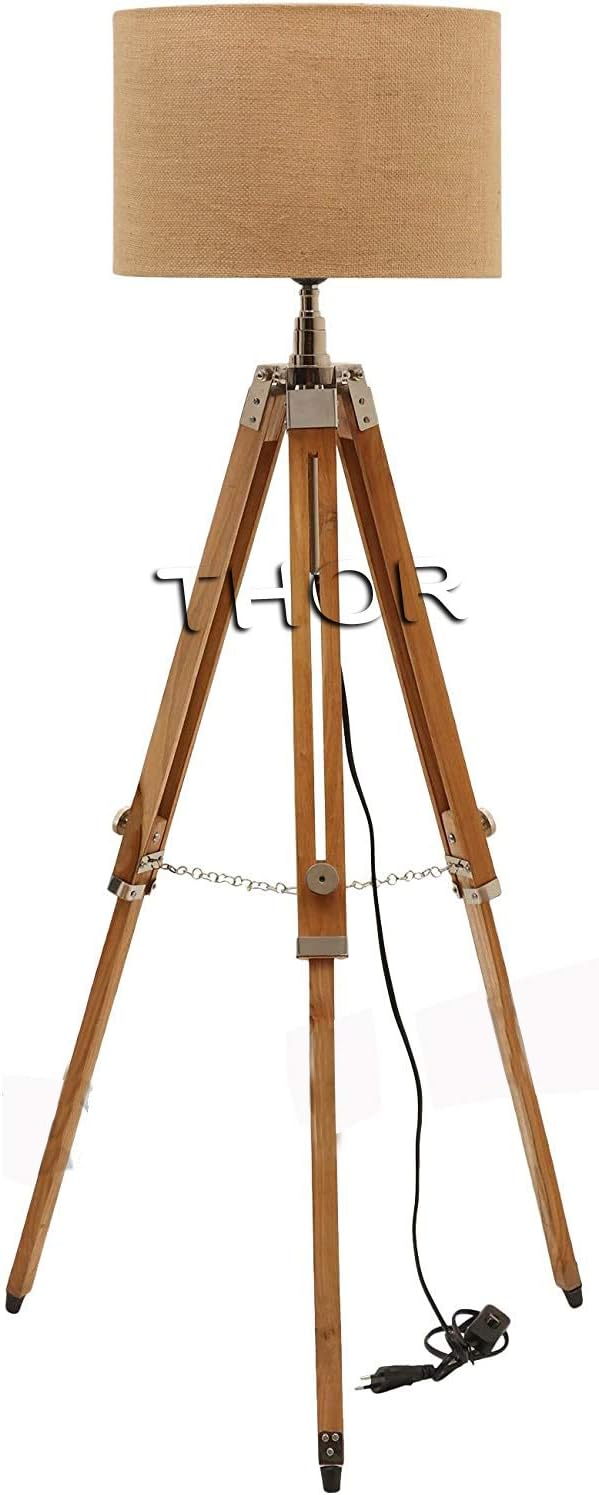 THOR INSTRUMENTS Vintage Classic Teak Wood Tripod Floor Lamp Nautical Floor Shade lamp Home Decor (Shade is Not Included) Rustic Vintage Home Decor Gifts