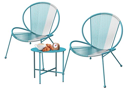 Grand patio 3-Piece Outdoor Acapulco Chair Set, Patio Furniture Set with Wicker Rope, Bistro Table and 2 Low Seat Chairs, Cool Olive Green