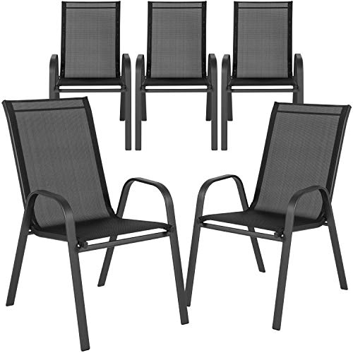 EMMA + OLIVER 5 Pack Brown Outdoor Stack Chair with Flex Comfort Material and Metal Frame