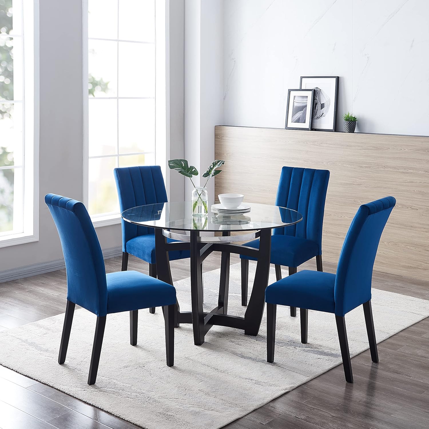 Dining Room Table, 48” Clear Tempered Glass Round Dining Table, with Solid Wood Base Dining Table, 31