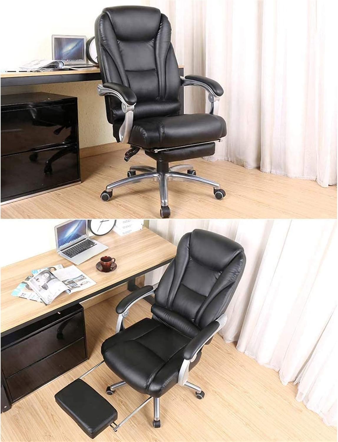 Boss Chair High Back Office Chair Computer Desk Chair 360° Swivel Task Chair with Arms and Footrest PU Leather Ergonomic Office Chairs Black