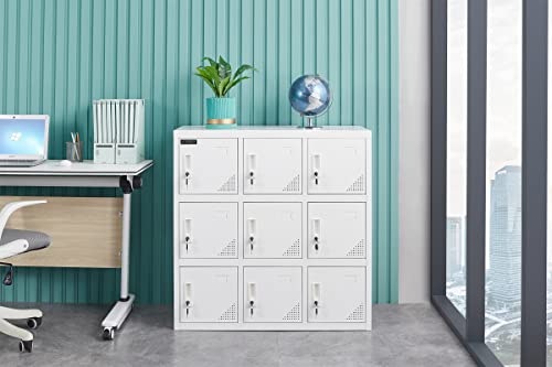Metal Locker Office Storage Locker Home Steel Locker School Storage Organizer, Storage Cabinet for Kids Students Employee (W9D) (Full White)