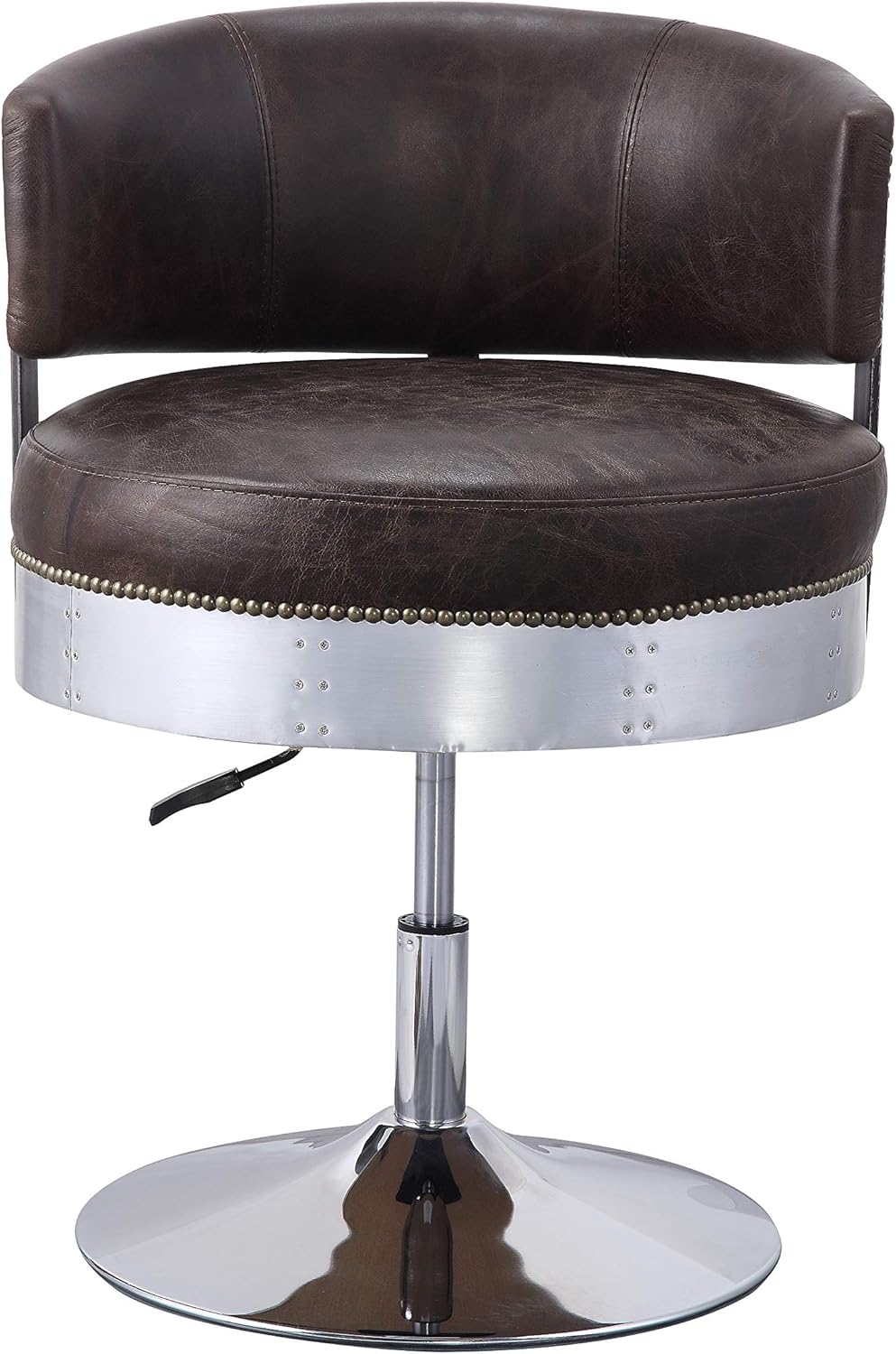 Acme Furniture Brancaster Adjustable Chair with Swivel in Distress Chocolate Top Grain Leather & Chrome