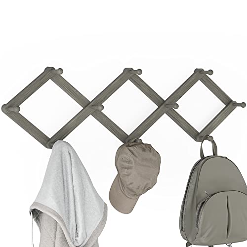 Ballucci Expandable Coat Rack Wall Mount, Adjustable Accordion Style 10 Peg Hanger - Brushed White