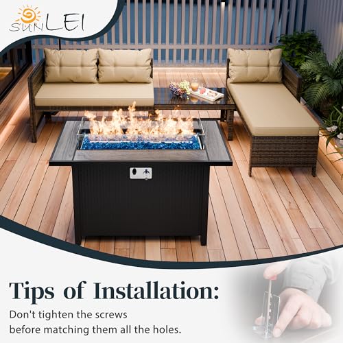 SUNLEI Wicker Patio Conversation Furniture Set or with Outdoor Pit Table (Silver Rattan/White, 3 PCS Sofa + Table)