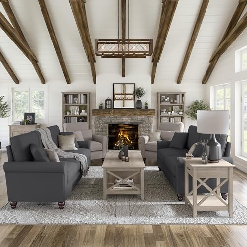 Bush Furniture Hudson Sectional Couch with Double Chaise Lounge, 131W, Charcoal Gray Herringbone