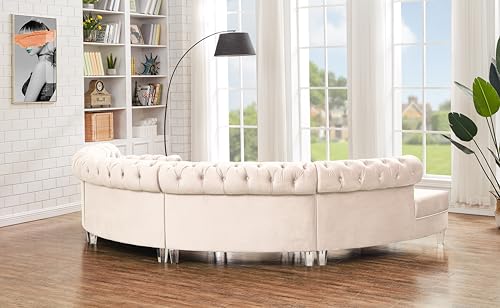 Velvet Curved Symmetrical Modular Semi Circular Sofa Sectional, Cream