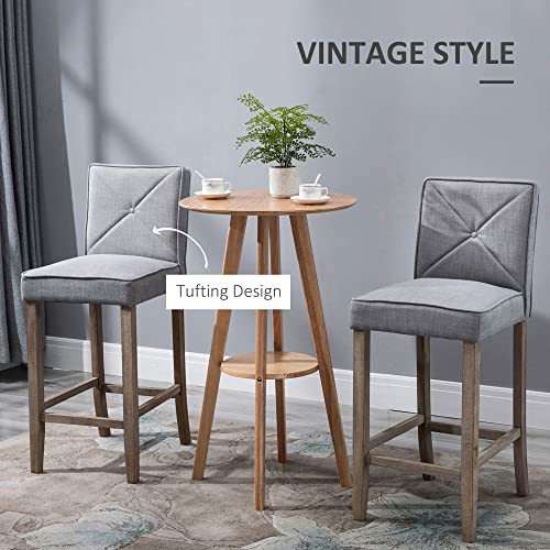 HOMCOM Modern Bar Stools Set of 2, Upholstered Bar Height Kitchen Stools with Build-in Footrest, Solid Wood Legs, Beige