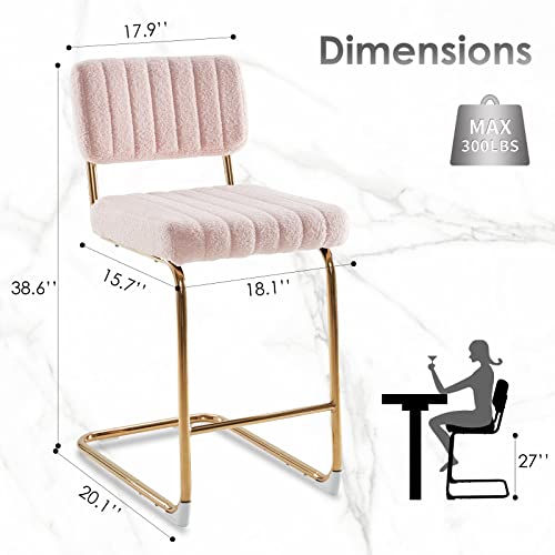 Farini Counter Height Bar Stools Set of 2,27 inch Modern Barstools Velvet Backrest Solid Metal Base Barstools Side Chairs for Kitchen Dining Bar Chairs(Light Grey)