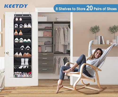KEETDY Over The Door Shoe Rack for Door Fit 20 Pairs Sneakers Large Hanging Shoe Organizer for Closet Door Storage Boots, Black
