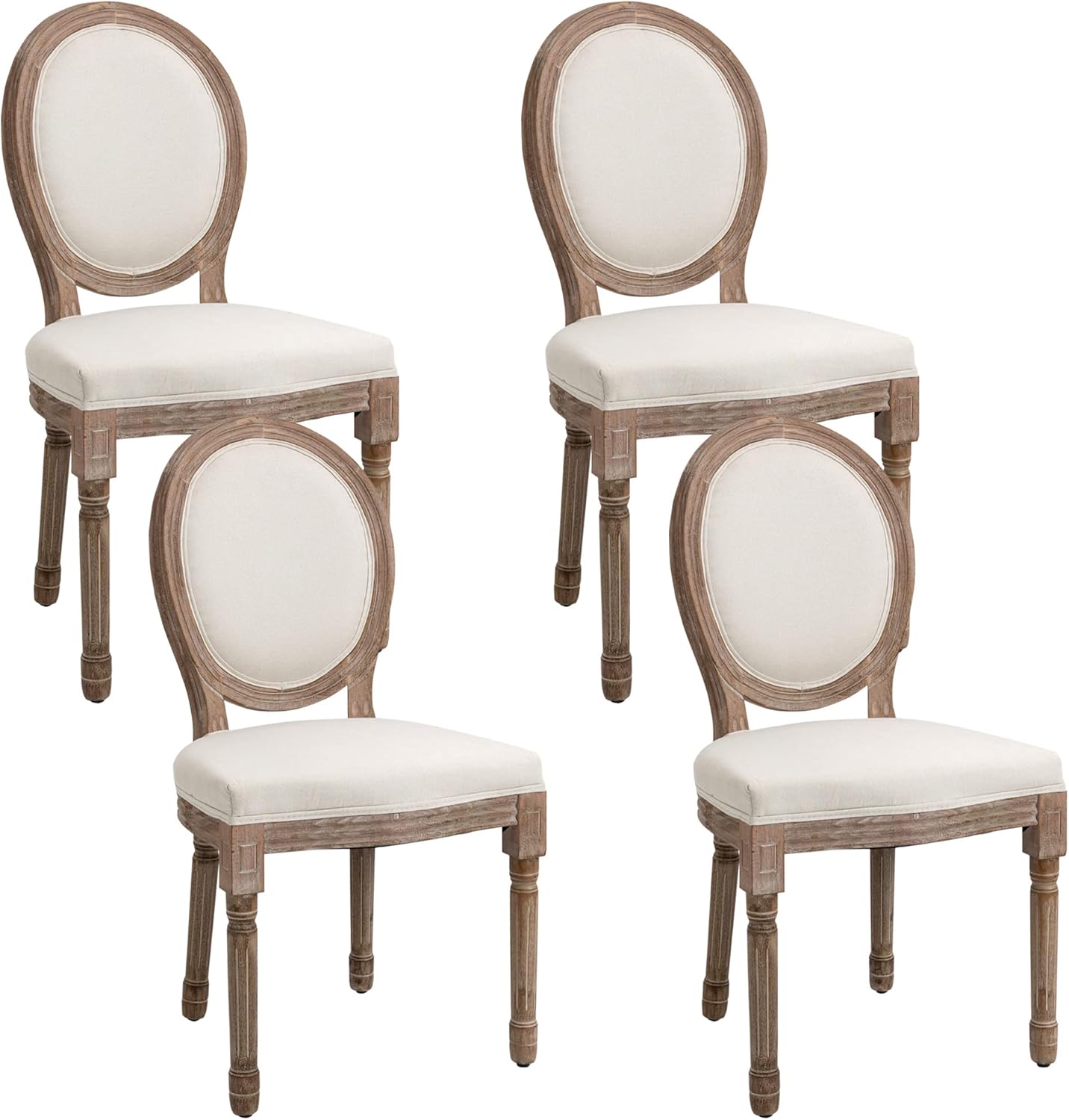 HOMCOM Vintage Armless Dining Chairs Set of 4, French Chic Side Chairs with Curved Backrest and Linen Upholstery for Kitchen, or Living Room, Cream White