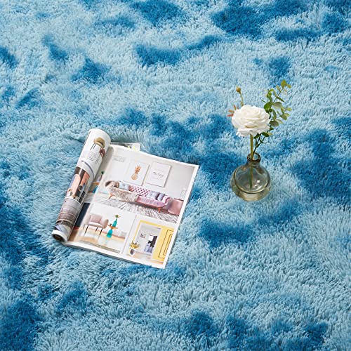 Shag Area Rugs for Living Room, 9X12 Tie dyed Brown Large Fluffy Clearance Rug Throw Bedroom Carpet, Indoor Modern Fuzzy Nursery Shag Rugs for Kids and Playroom