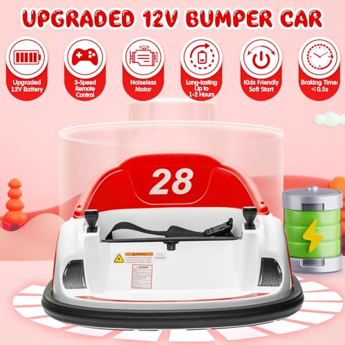 Ride on Bumper Car for Toddlers,12V Battery Car for Kids W/15.7inch Extended Seat, Parent Remote,3-Speed,2 Driving Modes,360°Spin,Electric Bumping Car with Music, LED Lighting, Blue