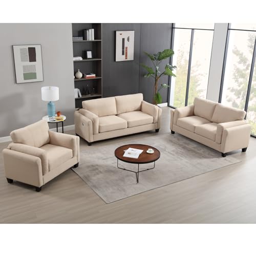 Modern 2-Piece Sofa Set Couch and Loveseat Set, 2+3 Seater Sofa Set for Living Room and Bedroom, 3 seater sofa is equipped with 2 built-in charging ports—1 USB-A and 1 Type-C,Gray