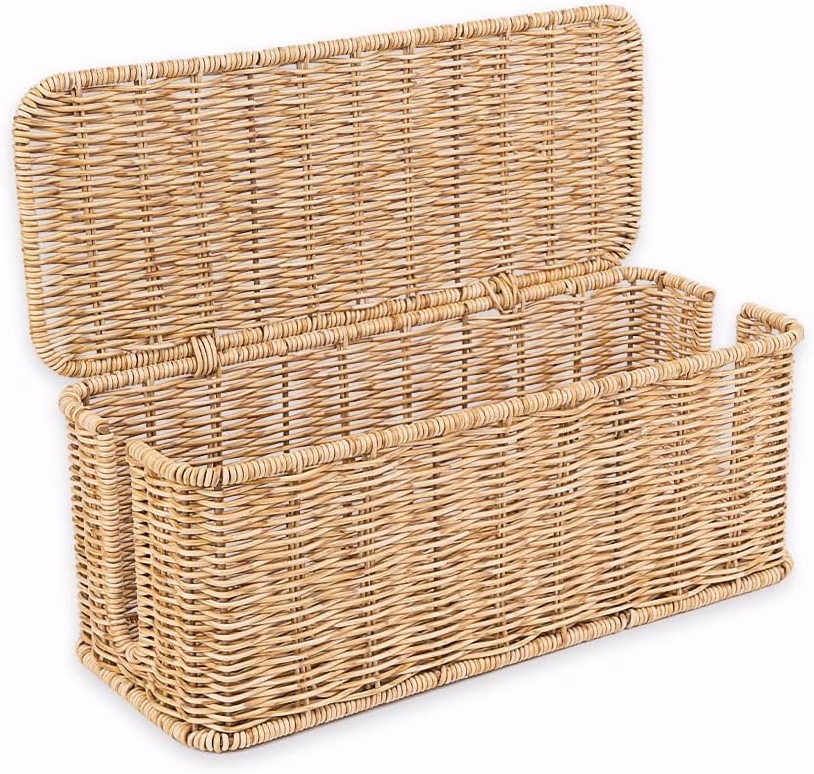 Cable Management Box, Handmade Rattan Cable Organizer, 2 Open Slots Cords Hider Box, Under Desk Cord Organizer for Computer Router USB Hub & Power Strip, Patent Pending, 13" x 5.1" x 5.1"