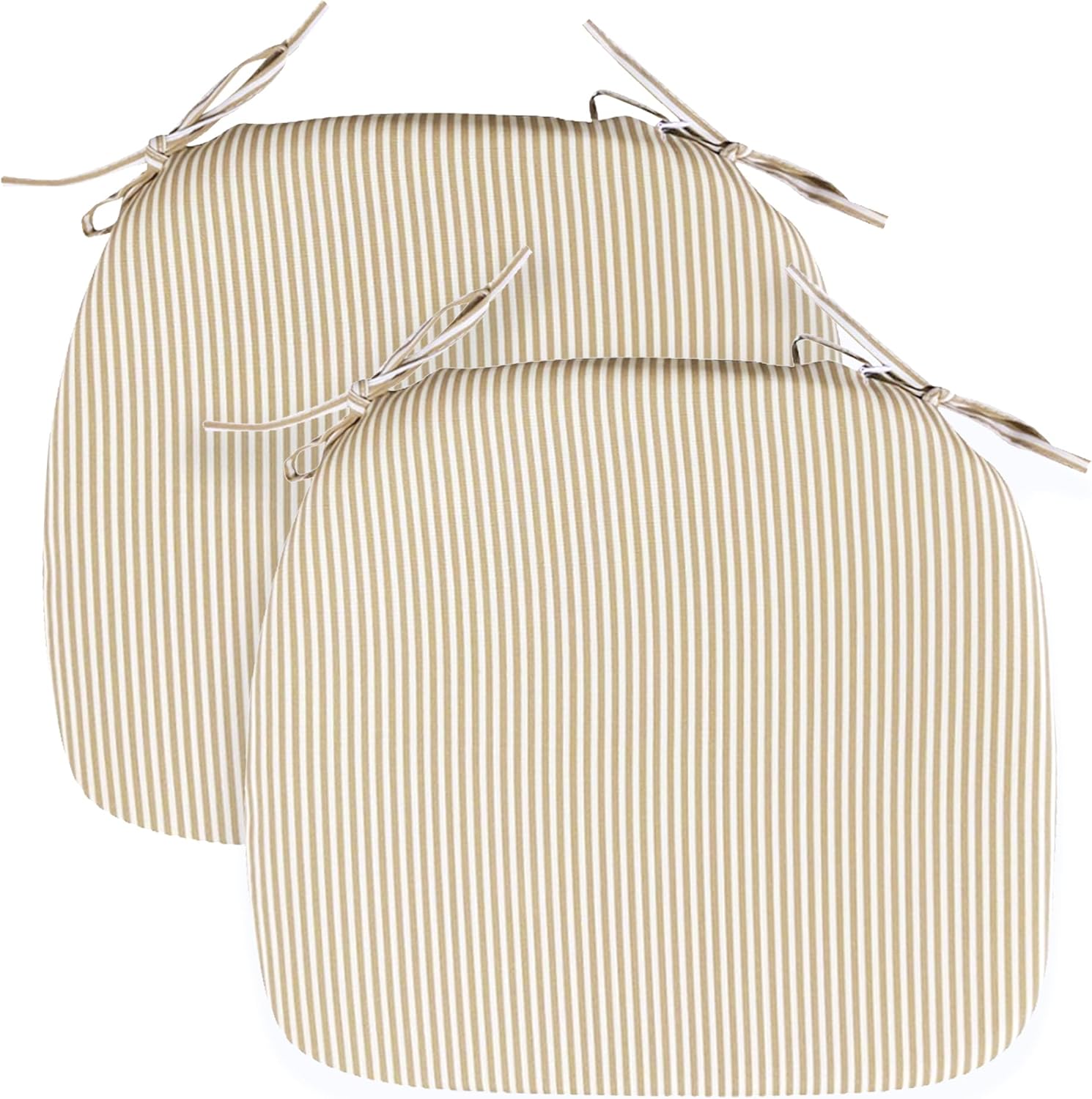 Set of 2, Beige Stripe U-Shape Outdoor Chair Pad