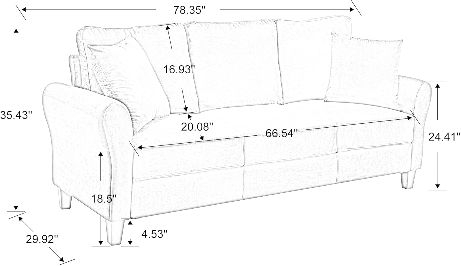 Modern Velvet Couch with 2 Pillow, 78 Inch Width Living Room Furniture, 3 Seater Sofa with Plastic Legs (White)