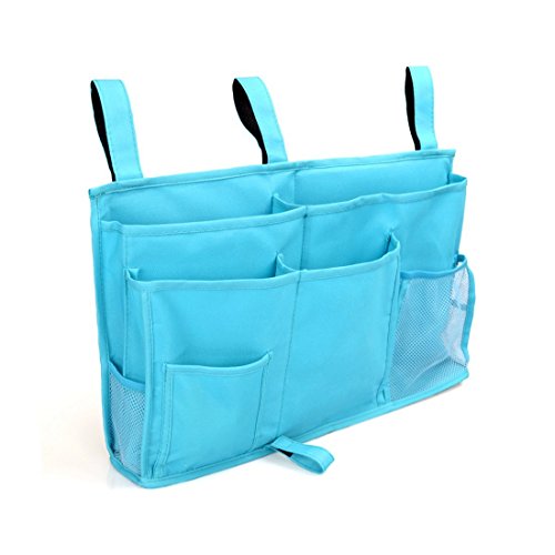 Large Pocket Bedside, Hanging Storage Organizer for Books,Phones,Tablets,Accessory and TV Remote - Best for Headboards, Bed Rails, Dorm Rooms, Bunk Beds, Apartments, Bathrooms &Travel (Light blue)