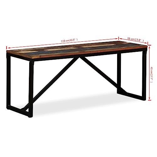 Bench Solid Reclaimed Wood, Dining Bench Industrial Style Kitchen Bench with Steel Frame, for Kitchen, Dining Room, 43.3