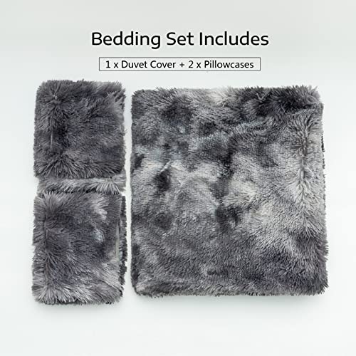 3 Pieces Plush Fluffy Duvet Cover,Luxury Faux Fur Quilt Cover Set Tie Dyed Extra Soft and Fluffy Bedding (1 Duvet Cover + 2 Pillowcases)(90x90inch, Grey)
