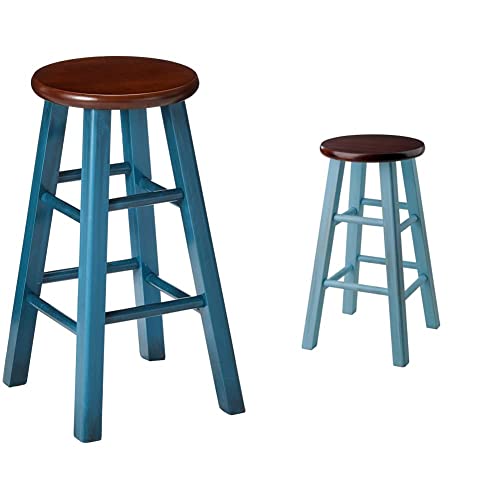 Winsome Wood Ivy Stools Rustic Teal/Walnut and Rustic Light Blue/Walnut