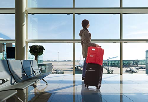 Backless Booster Seat Travel Bag - Red | Water-Resistant 600D Nylon | Fits Most Backless Booster Seats | Easy to Carry with Luggage Handle | includes ID Card Slot.