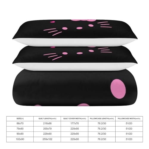 AGner Cartoon Bedding Set Kawaii Pink Cat Duvet Cover for Women Girls Cute Lightweight 3 Pieces Comforter Cover Sets with 1 Duvet Cover and 2 Pillowcases, Twin