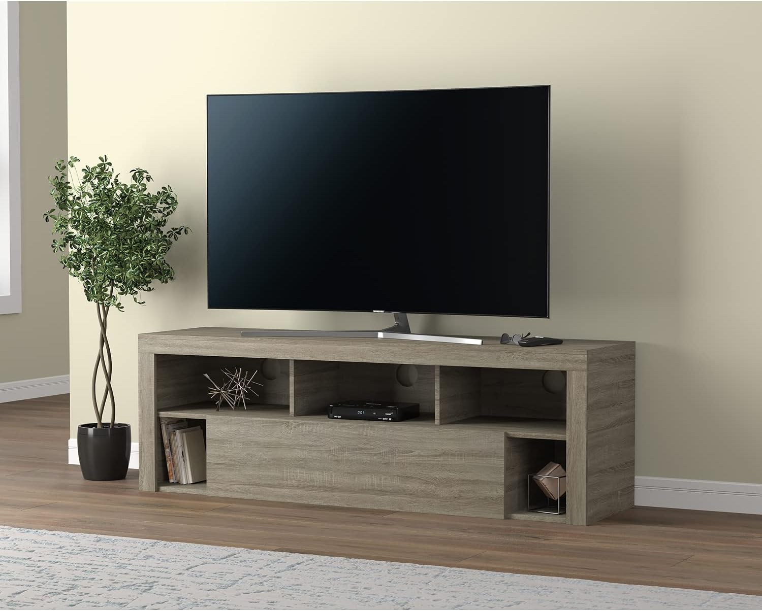 Safdie & Co. Dark Taupe 1 Big Drawer 5 Shelves TV Stand, Beige