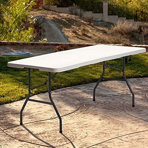 BestOffice Camping Folding 8 Foot Plastic Table, White