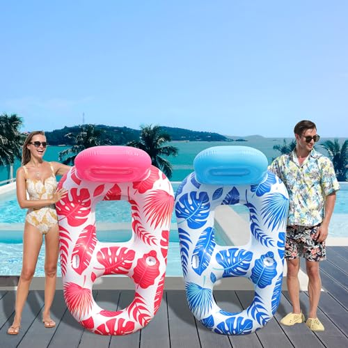 FindUWill Pool Floats Chairs Adult - 2 Pack 65'' x 42'' Large Pool Float Chairs, Inflatable Pool Lounger with Cup Phone Holder, Backrest, Footrest, Tanning Pool Lounge