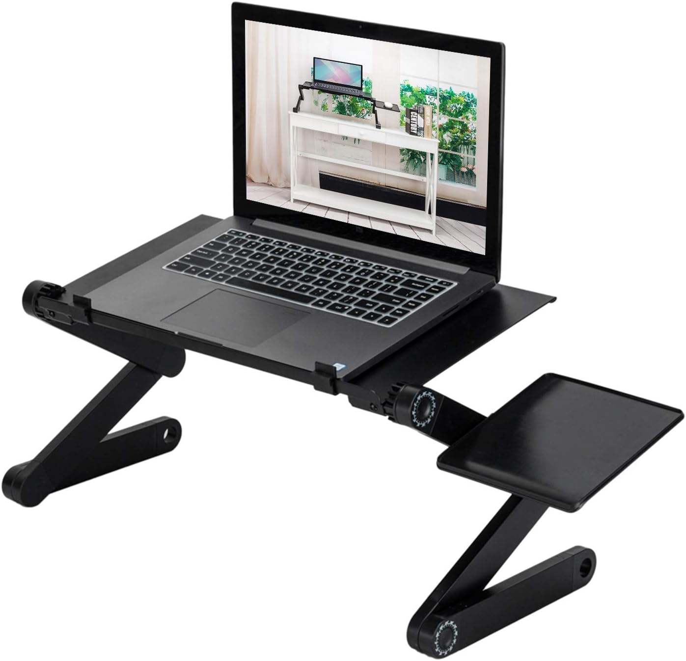 Laptop Stand, PatMal Adjustable Laptop Bed Tray Desk, 19 inches Lap Bed Tray for Bed/Desk/Recliner/Sofa, with Cooling Fans-Mousepad & USB-Aluminum-Black Lap Desk