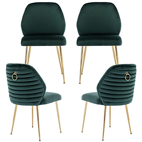 Guyou Cream Velvet Upholstered Dining Chairs Set of 2, Modern Accent Dining Room Chairs Tufted Armless Side Chair with Gold Legs and Ring Pull for Kitchen Living Room Bedrooms Vanity (Cream)