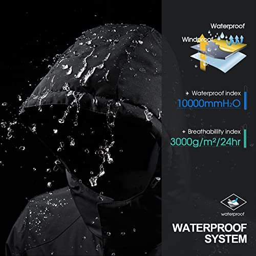 CAMEL CROWN Men's Mountain Waterproof Ski Jackets Warm Winter Snow Coat with Detachable Hood Windproof Rain Jacket