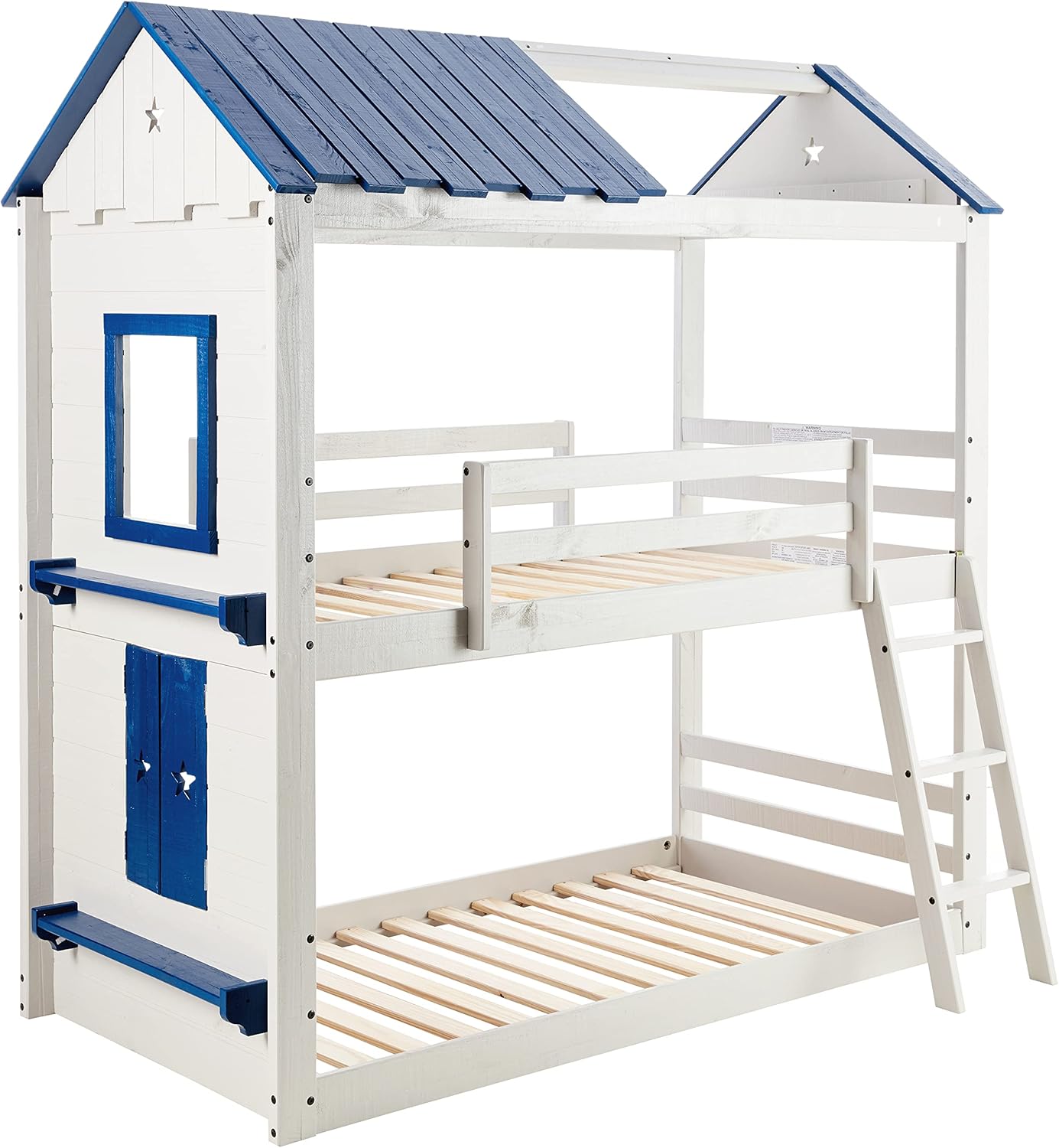 DONCO Kids Stargazer Novelty Twin Over Twin Bunkbed in Light Grey & Blue Finish