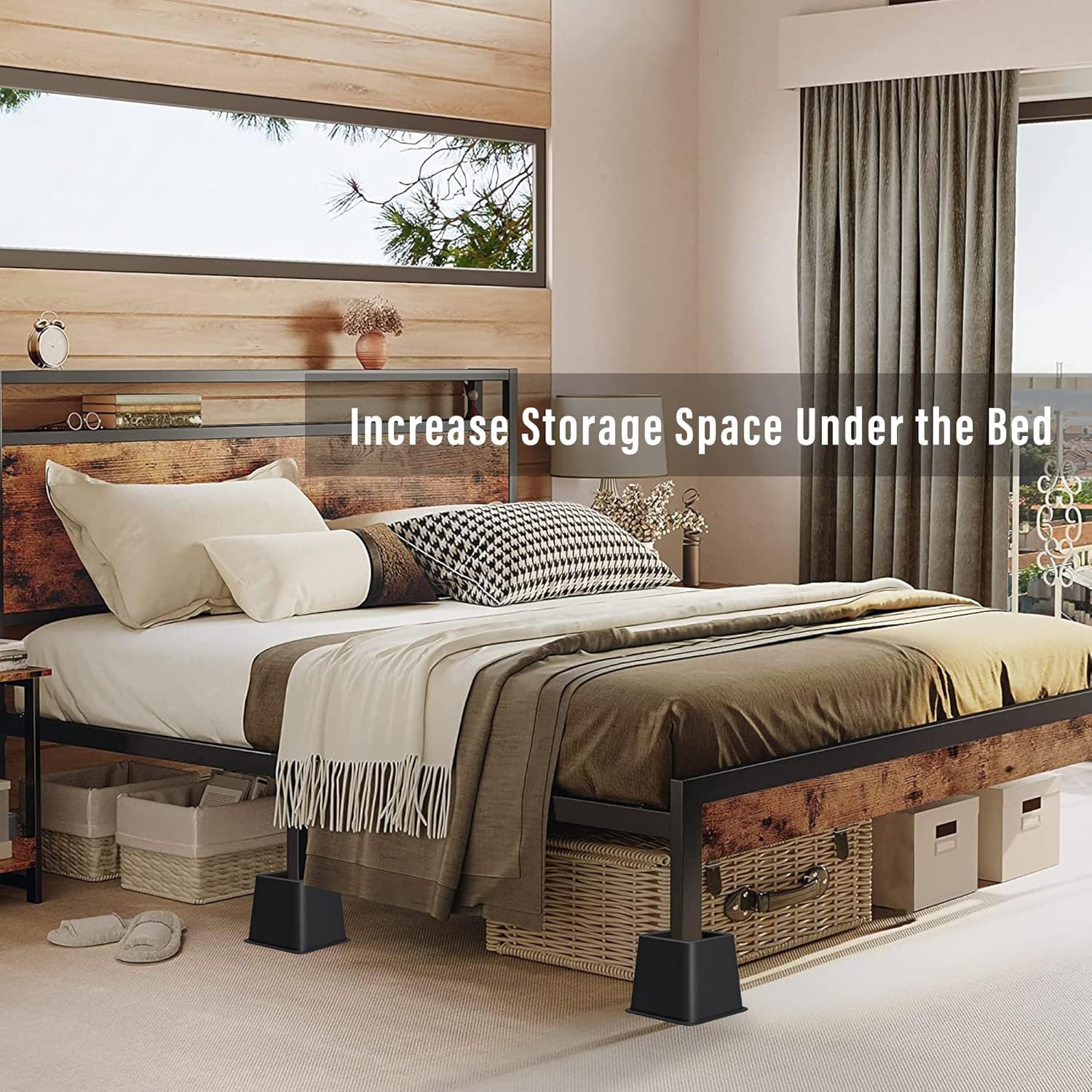 Lufia Bed Risers Heavy Duty, Stackable & Adjustable Bed Furniture Risers, Coming with 4 Small (3