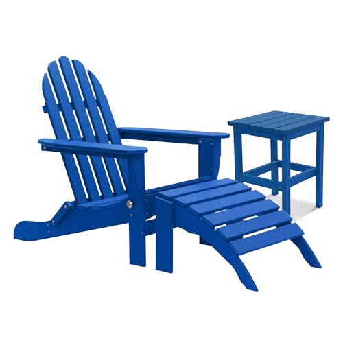 Folding Adirondack Chair Set Made with All-Weather Tangentwood, 2 Chairs, 1 Side Table, Oversized, High End Patio Furniture for Porch, Lawn, Deck, No Maintenance, USA Made, Teak