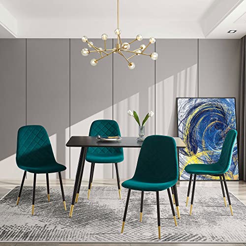 NicBex Modern Dining Chairs for Living Room,Set of 4,Velvet Tufted Accent Chairs with Golden Color Metal Legs,Green