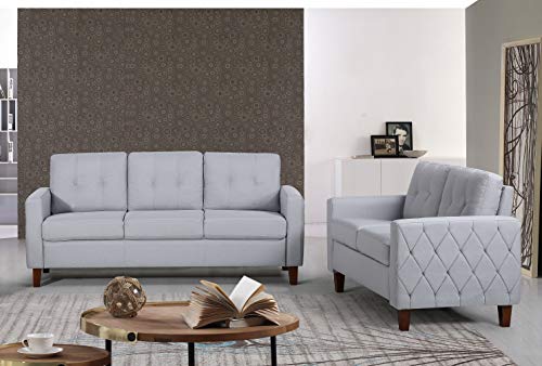 Rossetti Tufted Three Seater Sofa and Two Loveseat Sets, Mid Century Upholstered Couches with Removable Seat Back Cushion in Light Gray, 2 Piece