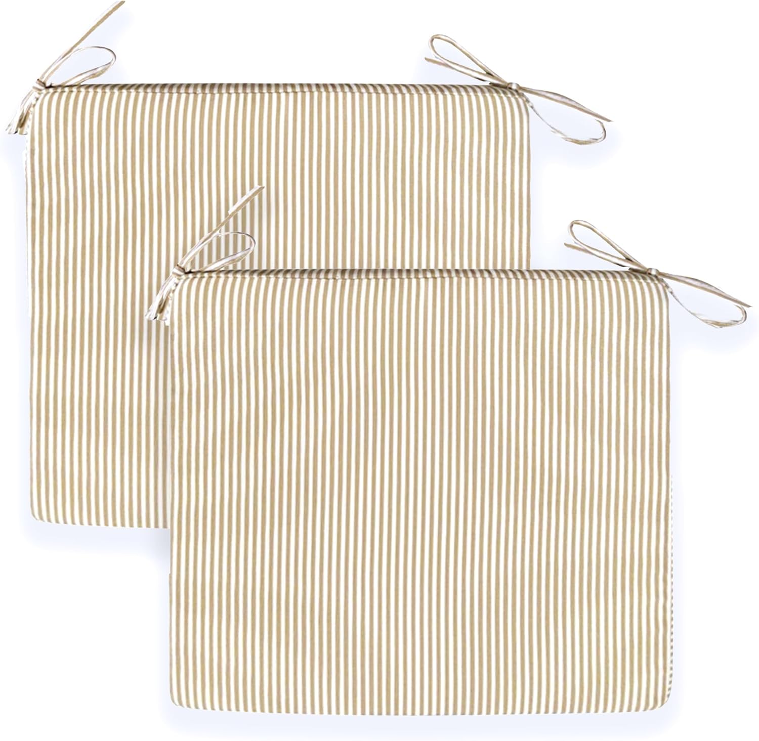 Set of 2, Beige Stripe Square Outdoor Chair Pad