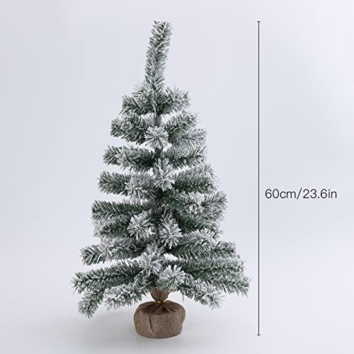 Small Christmas Tree Artificial Tree 22 in with Lights, Snow Flocked,Christmas Ball,Pine Cone,Christmas Ribbons,Christmas Suit,Table Desk Home Christmas DIY (red(ball)+tree)