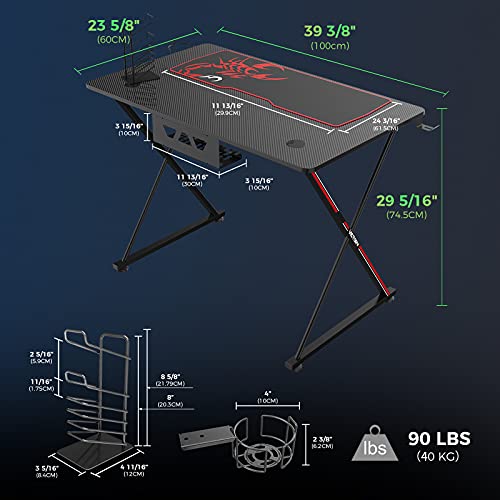 It's_Organized Gaming Desk 47 inch PC Computer Desk Home Office Student Desk X-Shaped with Mouse Pad Cup Holder Headphone Hook Handle RacK,Black